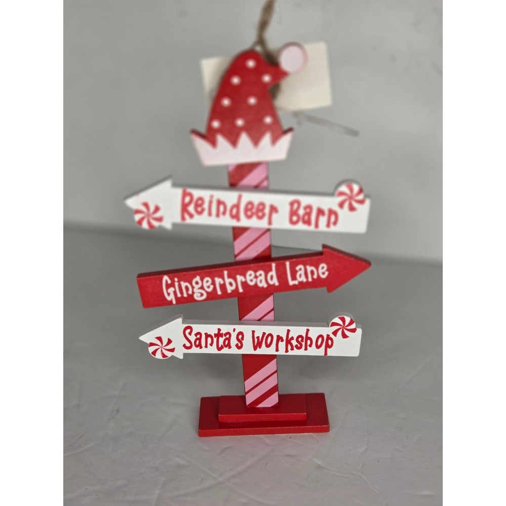 Christmas North Pole Directional Sign Wood Ornament Reindeer Barn Santa Workshop